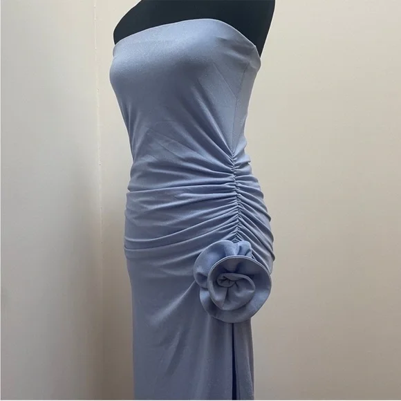 NEW! Delfi Collective- Lana Maxi Dress Sparkly Blue Slit Thigh Strapless Size M